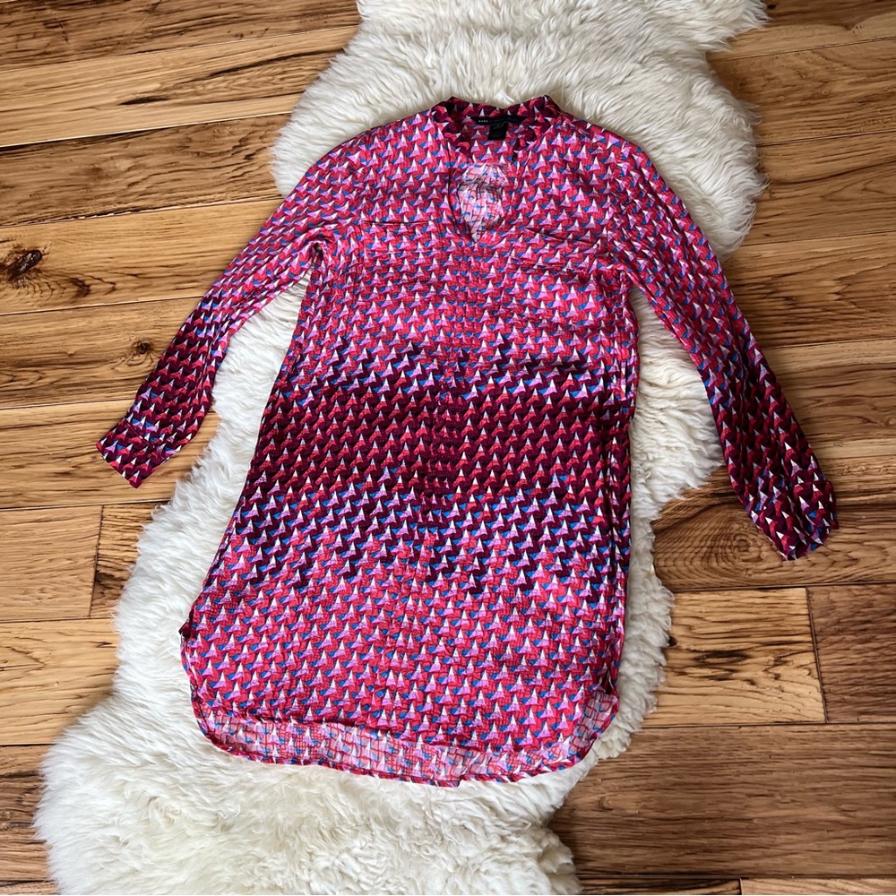 Marc Jacobs Patterned Long Sleeve Silk Dress XS